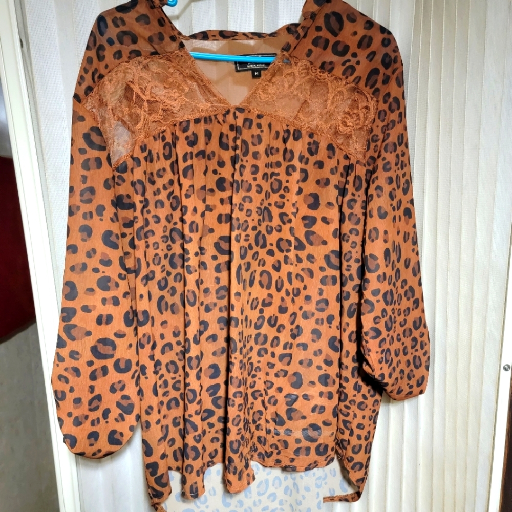 Womens leopard print sheer blouse size medium